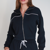 FÜME BEYAZ ÇİZGİ DETAYLI FERMUARLI SWEAT TAKIM