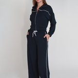 FÜME BEYAZ ÇİZGİ DETAYLI FERMUARLI SWEAT TAKIM