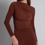 KAHVERENGİ DRAPE DETAY VÜCUDU SARAN TOP PANTOLON TAKIM