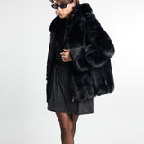 Black Super Soft Hooded Faux Fur