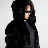 Black Super Soft Hooded Faux Fur