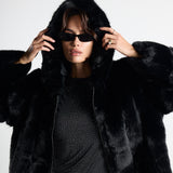 Black Super Soft Hooded Faux Fur