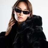 Black Super Soft Hooded Faux Fur