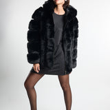 Black Super Soft Hooded Faux Fur